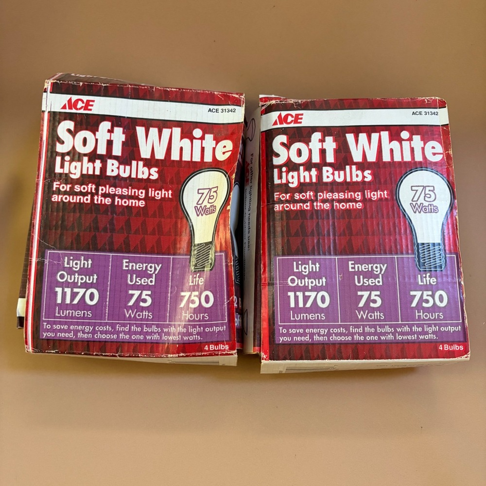 Ace Soft White 75W Light Bulbs 1170 Lumens 750 Hours Lot of 7 Vintage 1994 31342